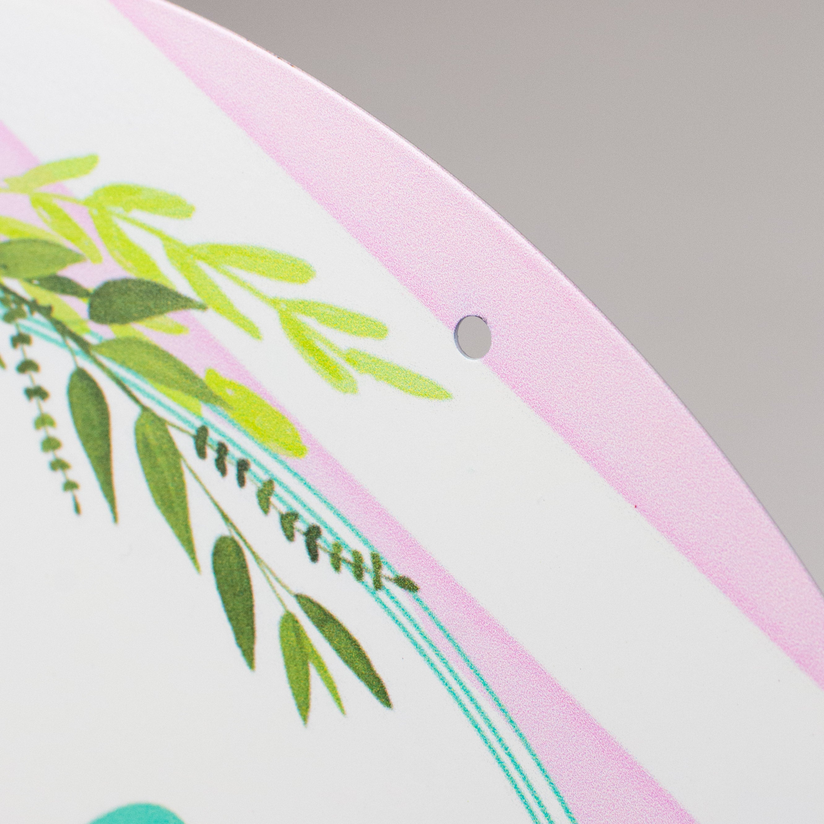 12" Metal Sign: Hello Spring Floral Wreath detail photo 3
