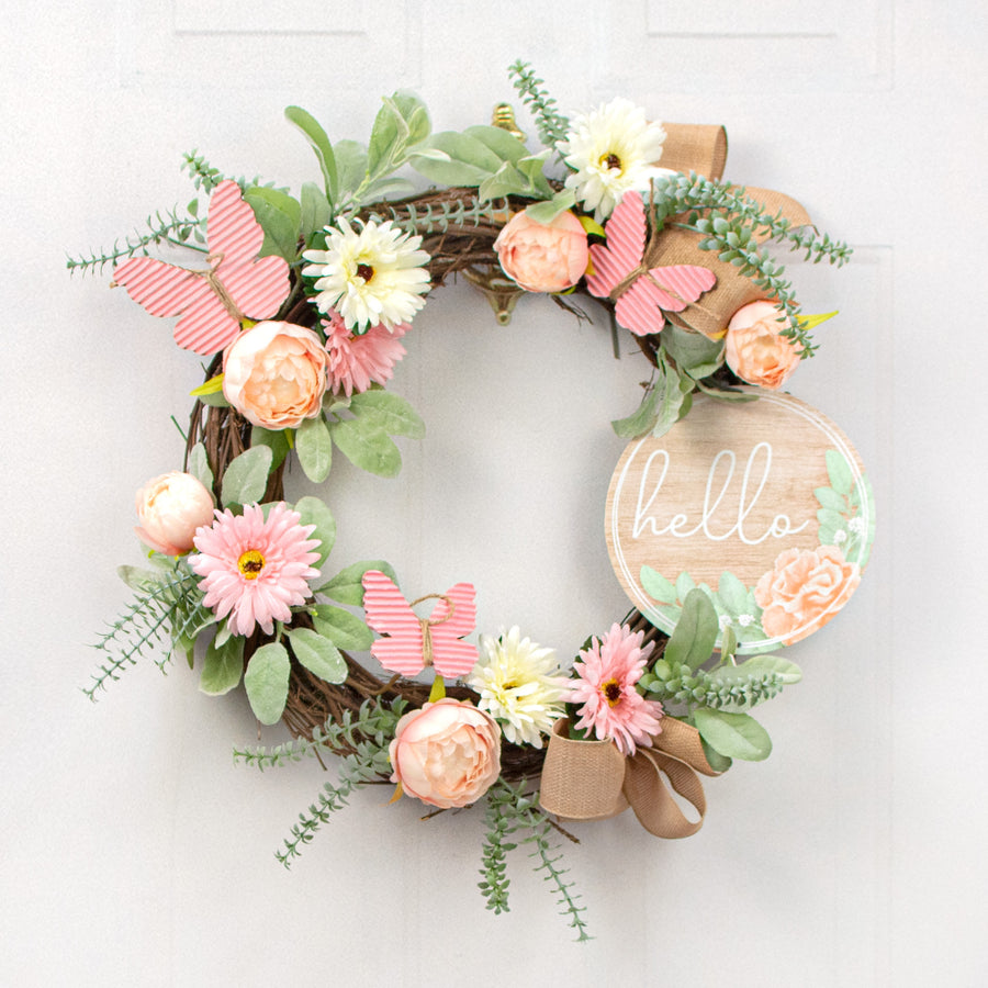 8" Metal Sign: Hello Tan, Sage, Pink Lifestyle Photo