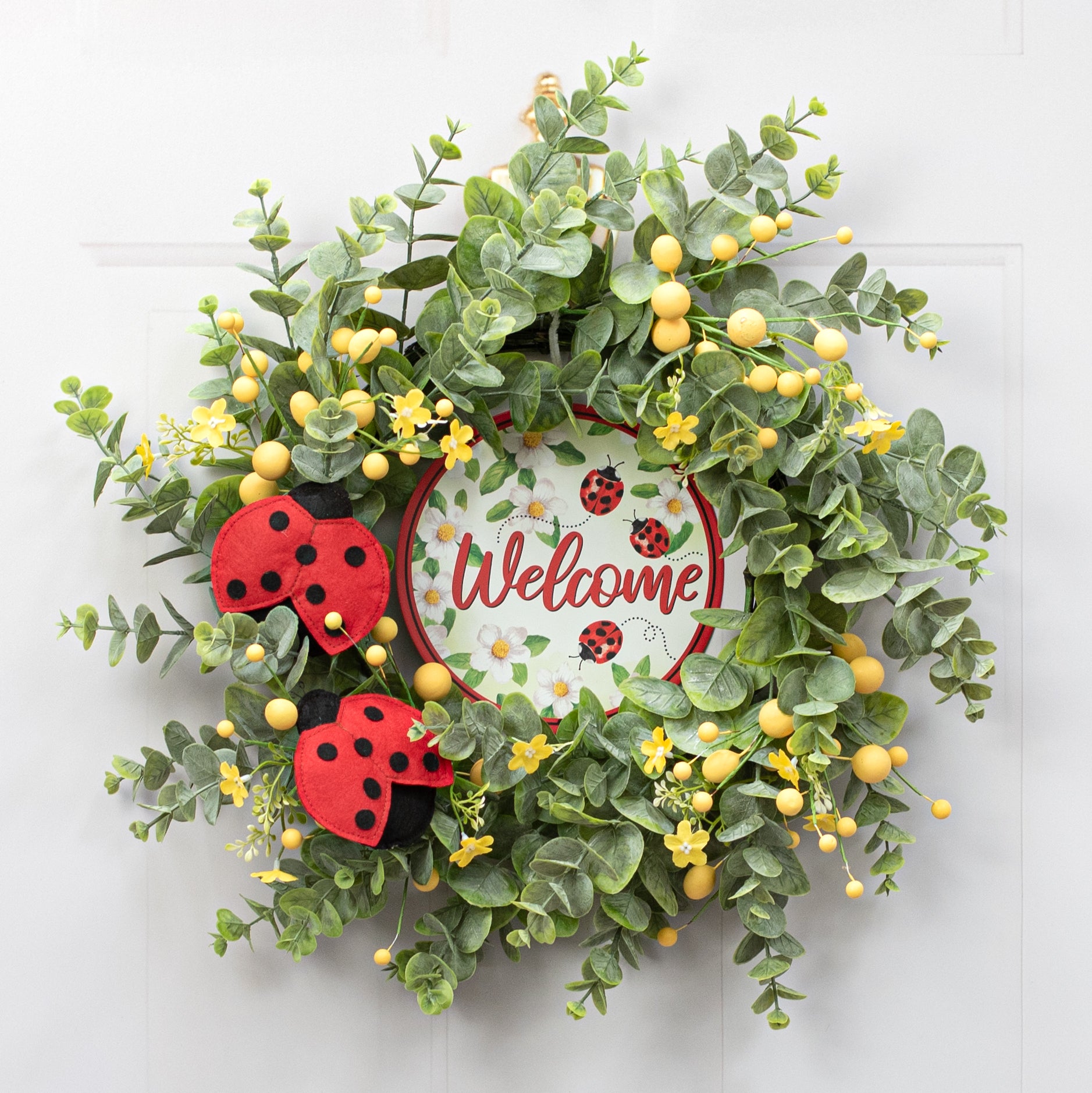 8" Metal Sign: Ladybugs Welcome Lifestyle Photo