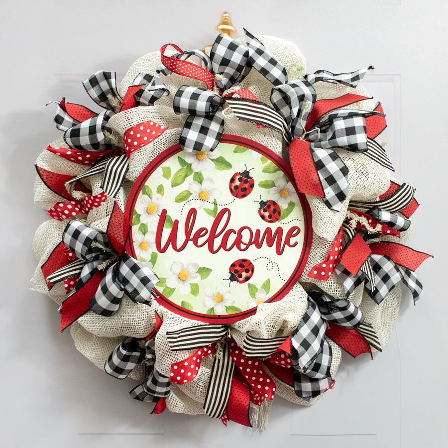 12" Metal Sign: Ladybugs Welcome Lifestyle Photo