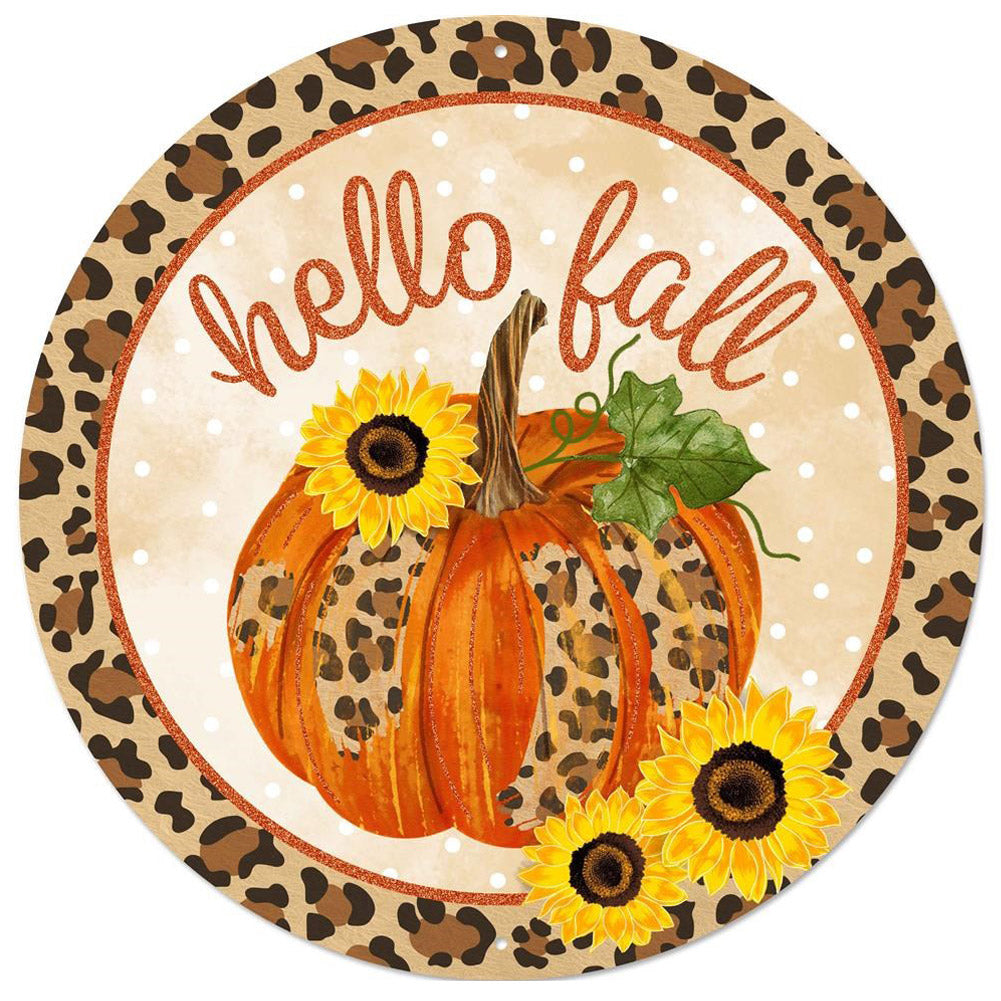 12" Metal Sign: Leopard Pumpkin, Hello Fall Item Number: MD0804