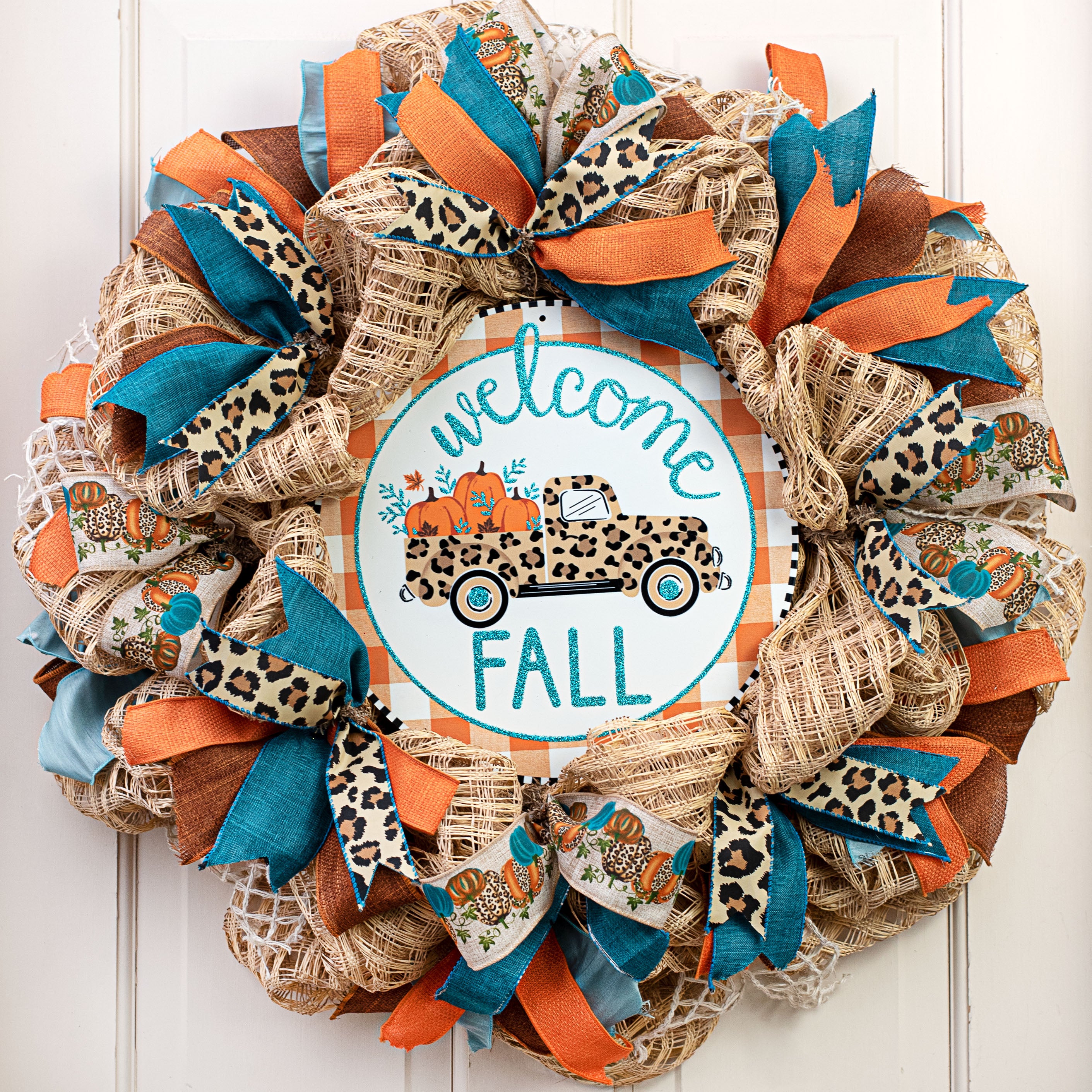 12" Metal Sign: Leopard Truck, Welcome Fall Lifestyle Photo