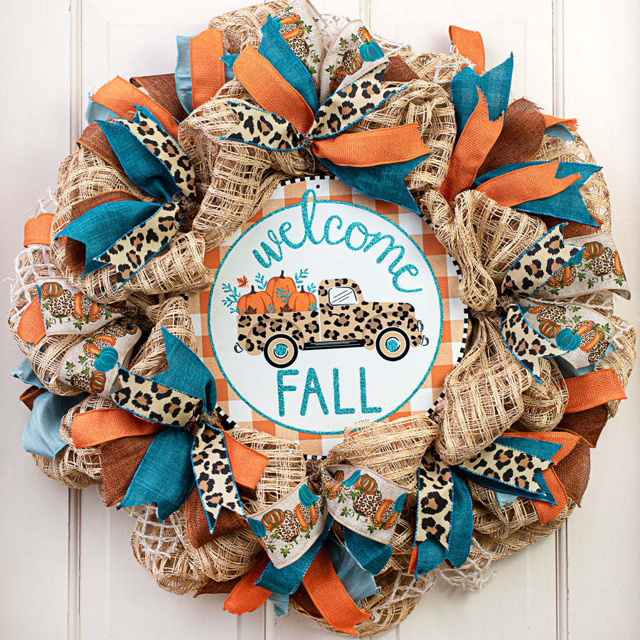 12" Metal Sign: Leopard Truck, Welcome Fall Lifestyle Photo