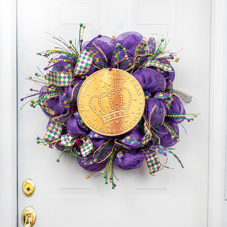 12" Metal Sign: Mardi Gras Crown Gold Coin Lifestyle Photo