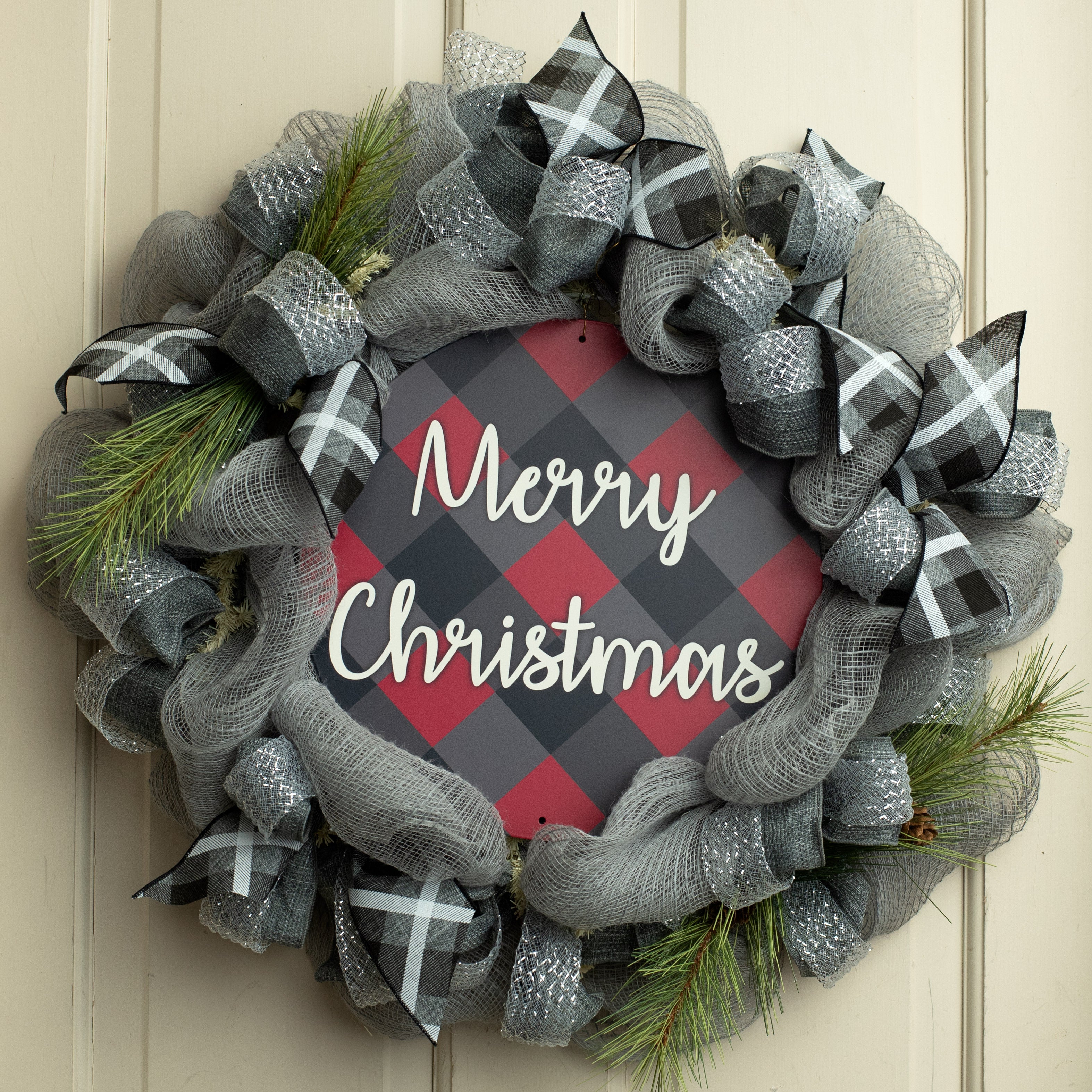 12" Metal Sign: Merry Christmas Bold Plaid Lifestyle Photo