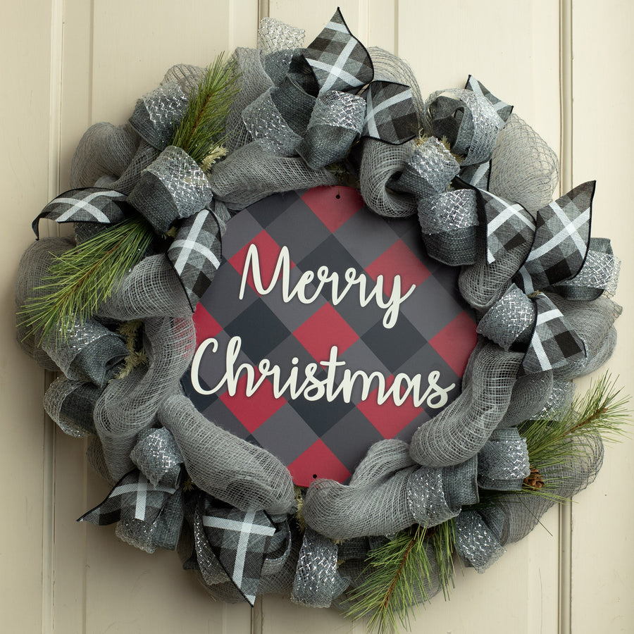 12" Metal Sign: Merry Christmas Bold Plaid Lifestyle Photo