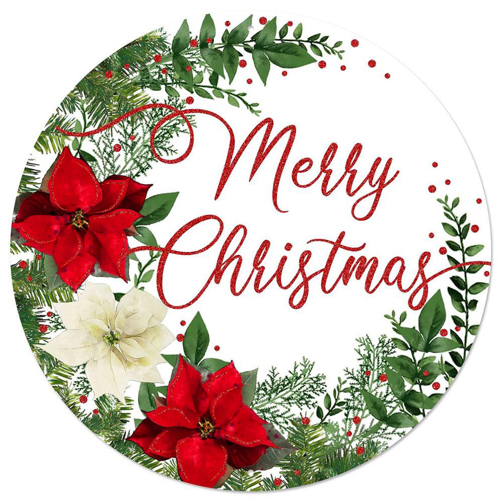 12" Metal Sign: Merry Christmas Poinsettias Item Number: MD0746