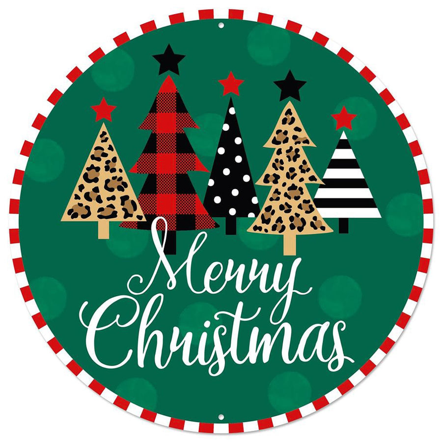 12" Metal Sign: Patterned Buffalo Plaid Trees Christmas Item Number: MD0745