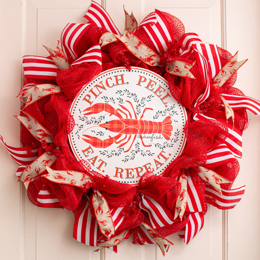 12" Metal Sign: Pinch. Peel. Eat. Repeat. Crawfish Lifestyle Photo