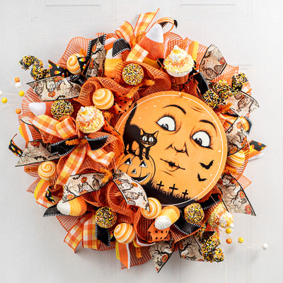 12" Metal Sign: Vintage Orange Moon Face Lifestyle Photo