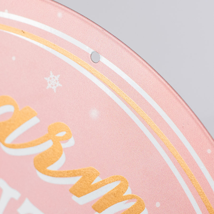 12" Metal Sign: Warm Winter Wishes White Owls detail photo 3