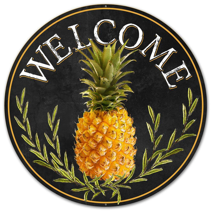 12" Metal Sign: Welcome Pineapple Item Number: MD0460