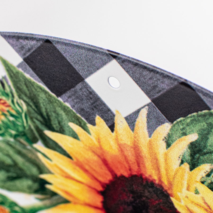 12" Metal Sign: Welcome Sunflowers on Gingham detail photo 3