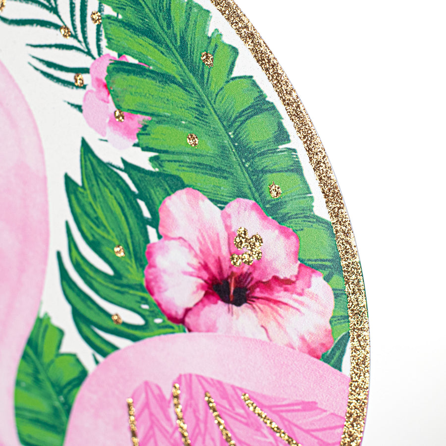 12" Metal Sign: Welcome Tropical Leaves & Flamingo detail photo 3