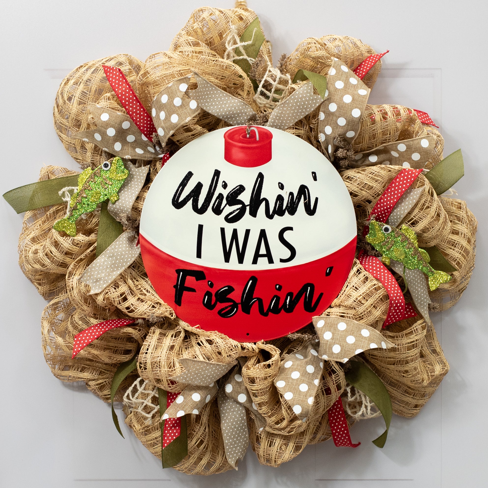 12" Metal Sign: Wishing I Was Fishing Bobber Lifestyle Photo