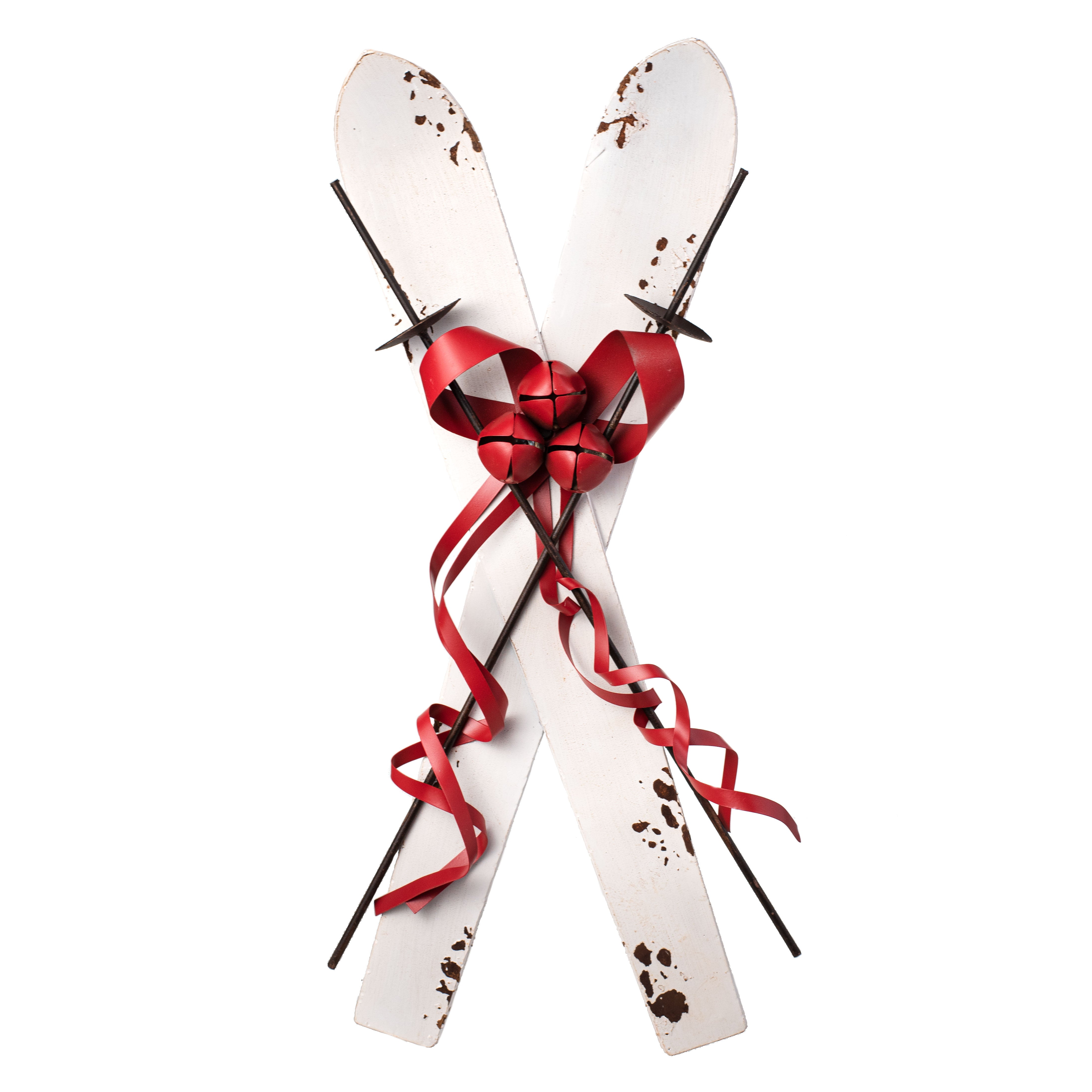 23" Metal Skis, Poles, Bow: Rustic White & Red Item Number: XC712844