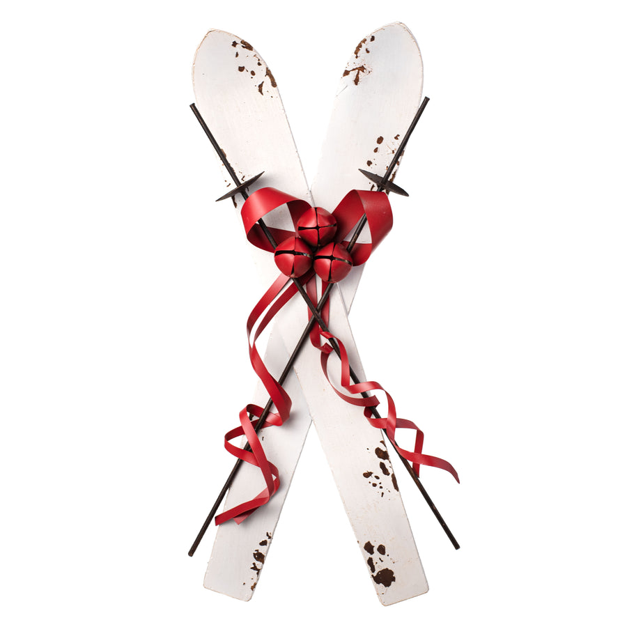 23" Metal Skis, Poles, Bow: Rustic White & Red Item Number: XC712844