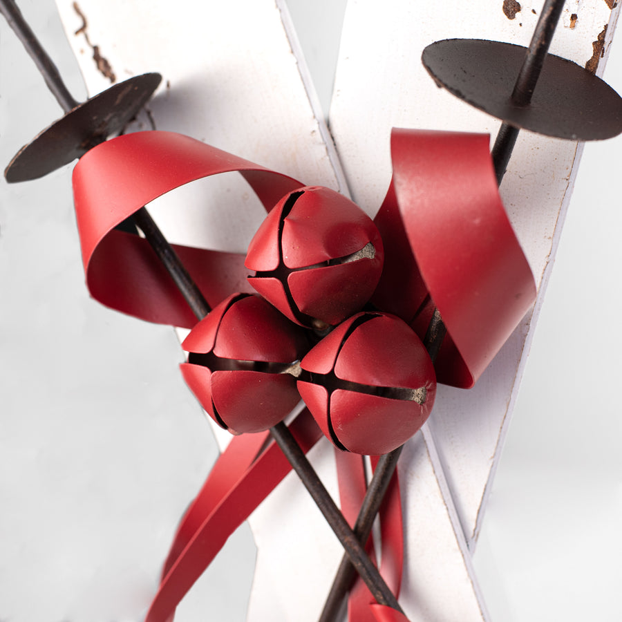 23" Metal Skis, Poles, Bow: Rustic White & Red detail photo 3