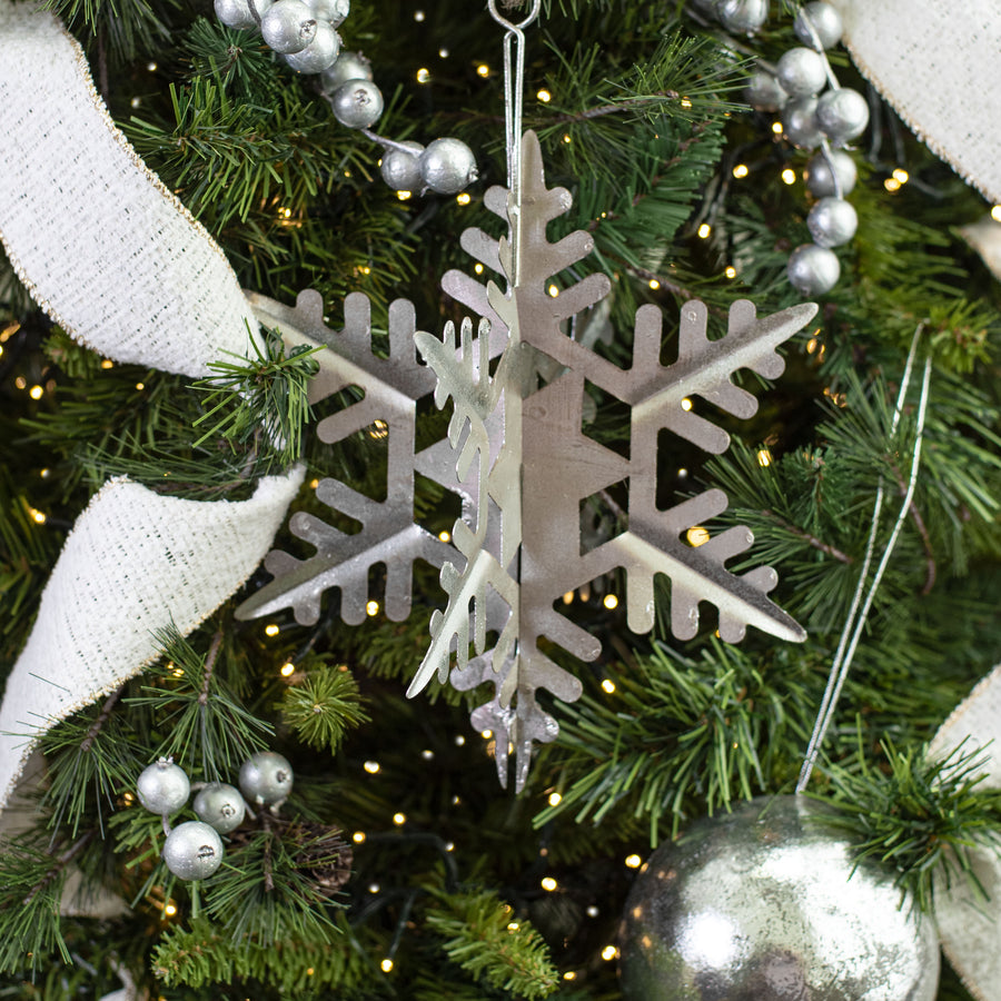 8" Metal 3D Snowflake Ornament: Antique Silver Leaf Lifestyle Photo