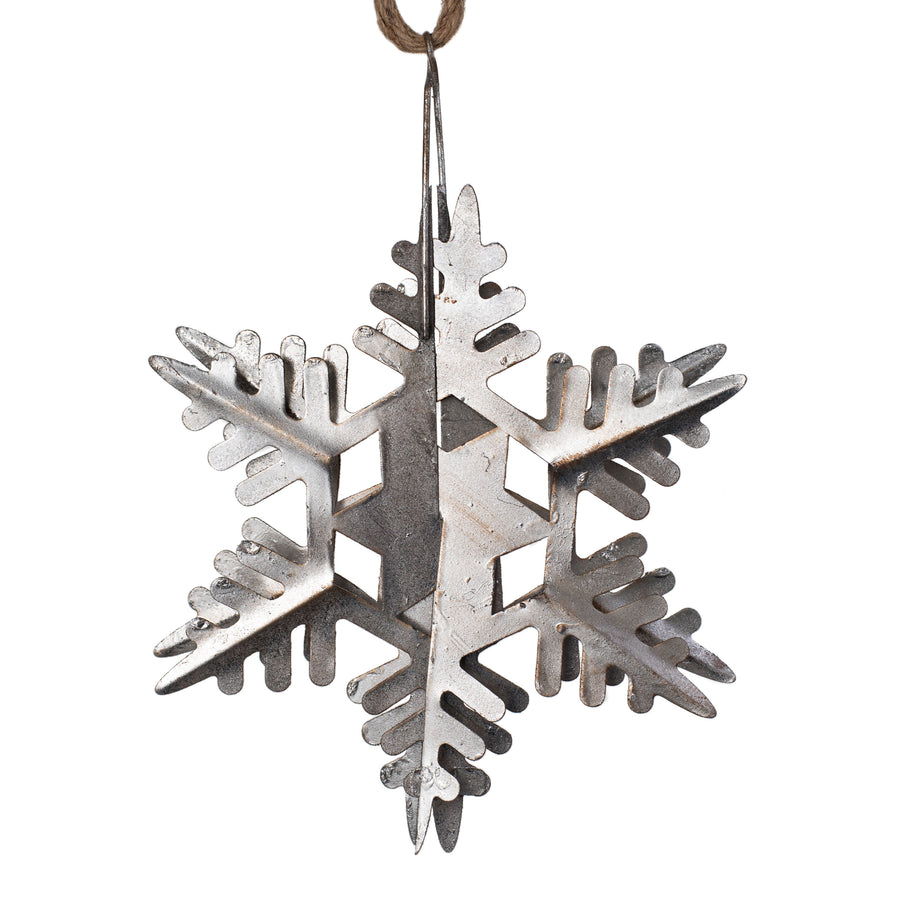 8" Metal 3D Snowflake Ornament: Antique Silver Leaf detail photo 3