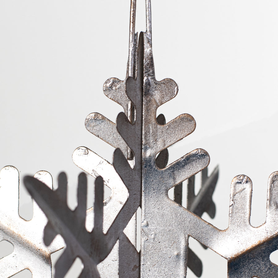 8" Metal 3D Snowflake Ornament: Antique Silver Leaf detail photo 4