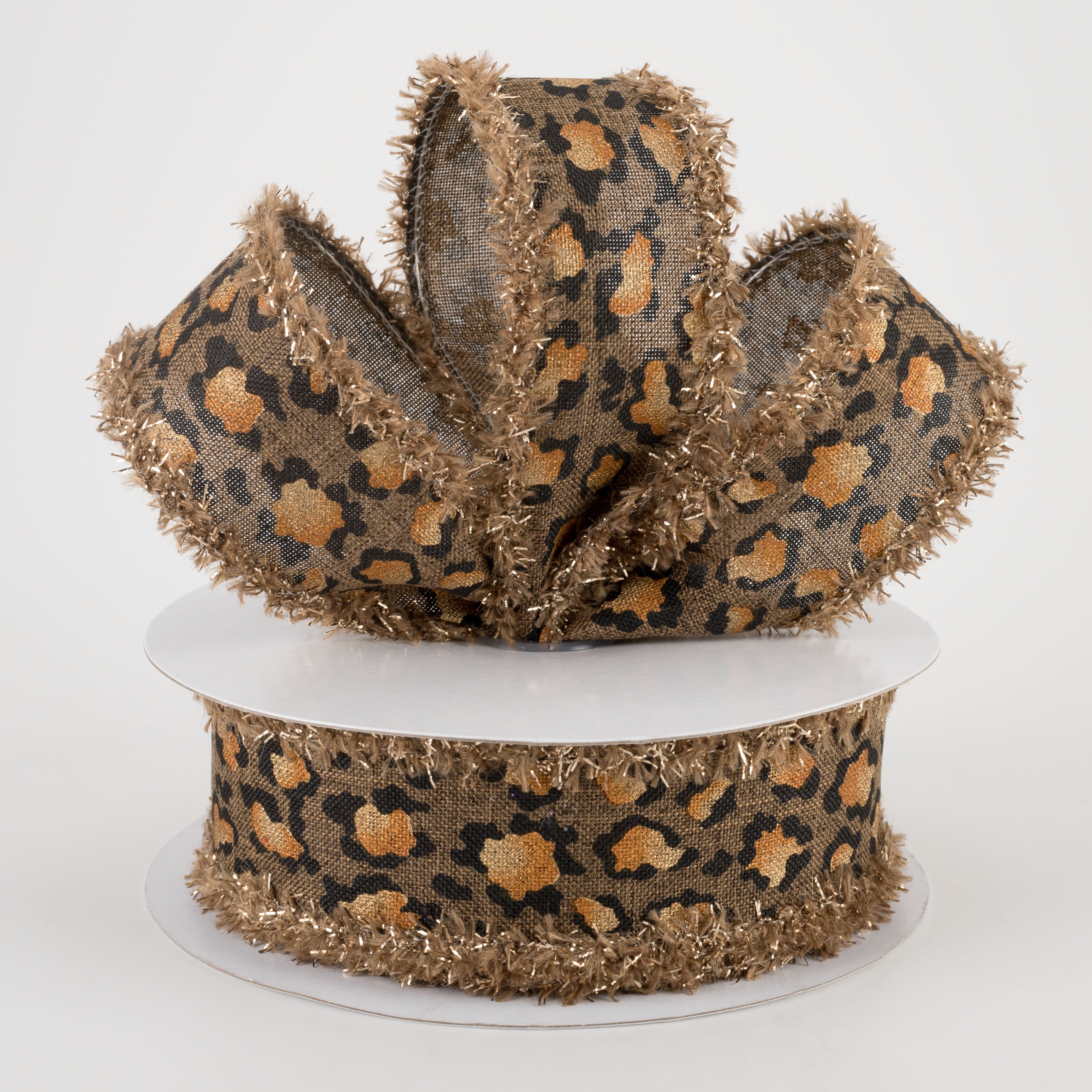 1.5" Metallic Animal Print Fuzzy Edge Ribbon: Brown (10 Yards) Lifestyle Photo