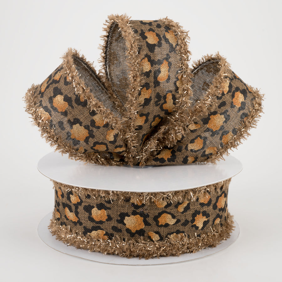 1.5" Metallic Animal Print Fuzzy Edge Ribbon: Brown (10 Yards) Lifestyle Photo