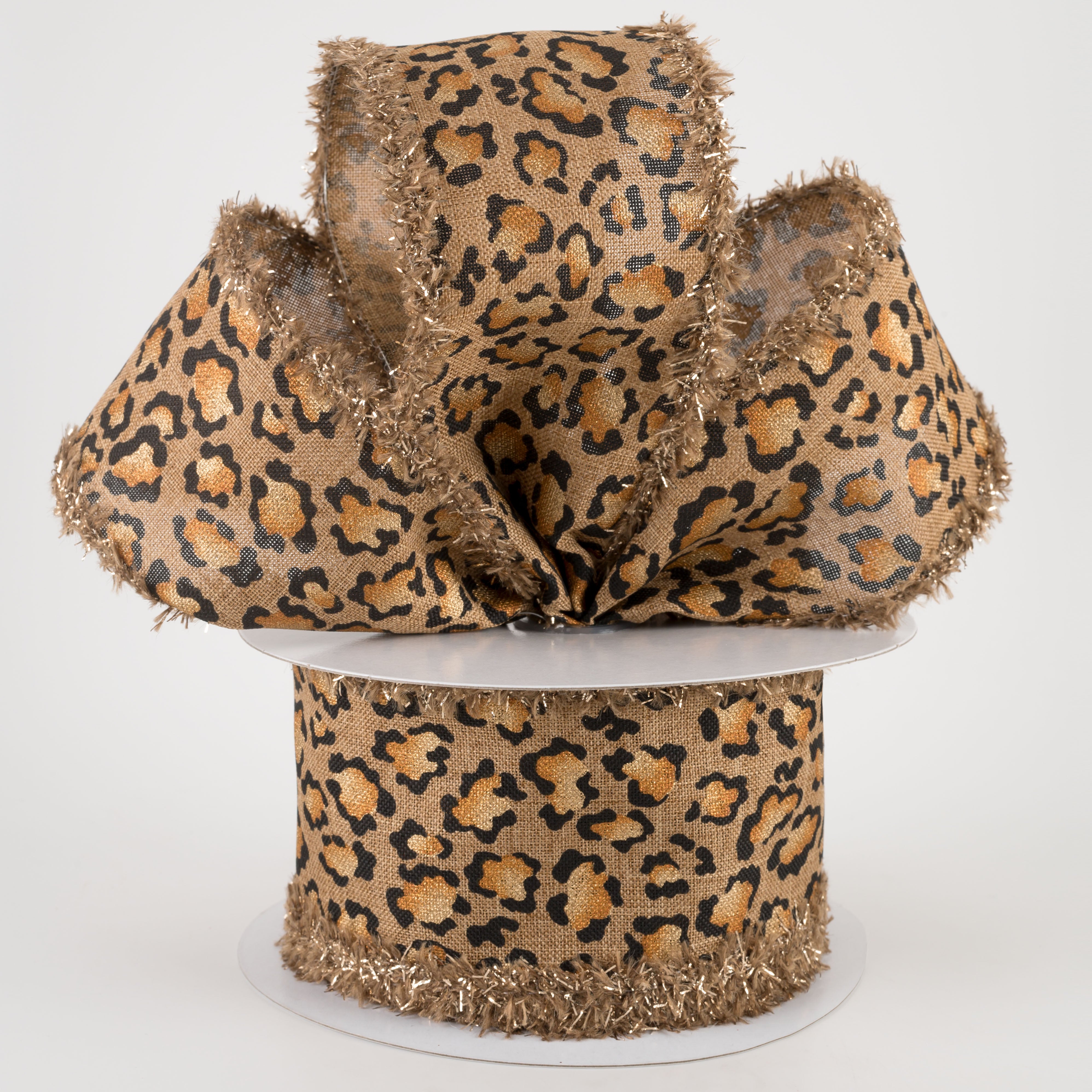 2.5" Metallic Animal Print Fuzzy Edge Ribbon: Tan (10 Yards) Lifestyle Photo