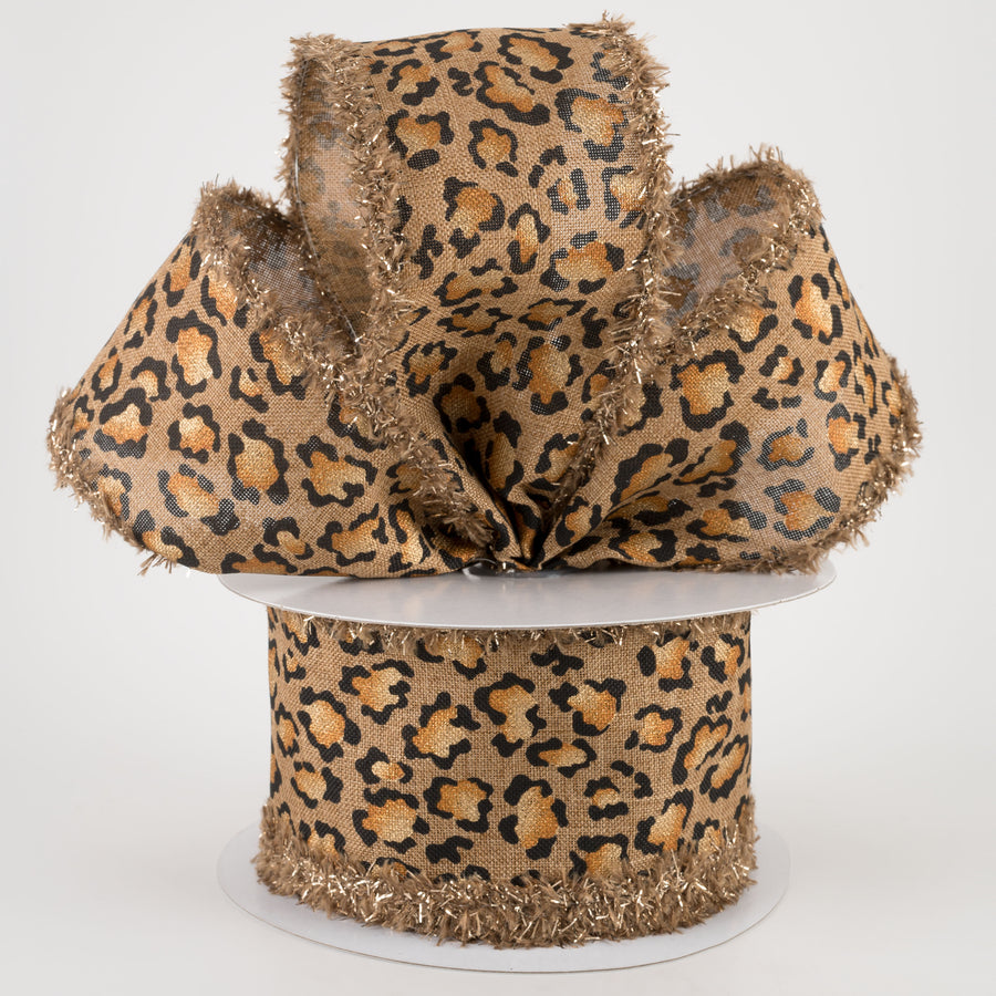 2.5" Metallic Animal Print Fuzzy Edge Ribbon: Tan (10 Yards) Lifestyle Photo