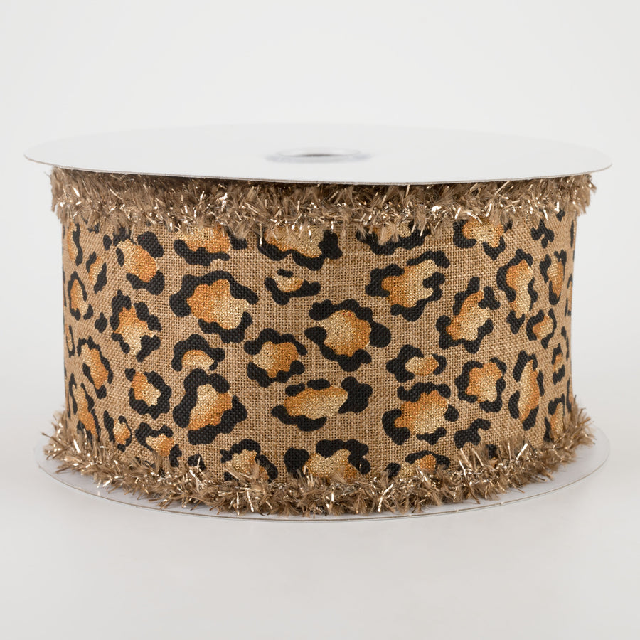 2.5" Metallic Animal Print Fuzzy Edge Ribbon: Tan (10 Yards)