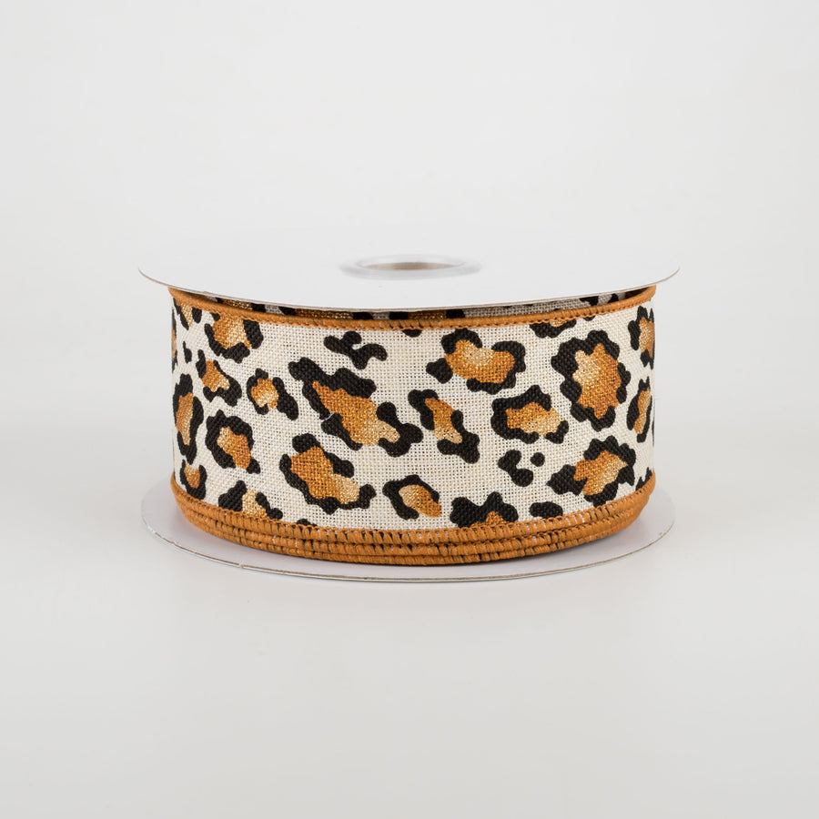 1.5" Metallic Animal Print Ribbon: Cream (10 Yards)