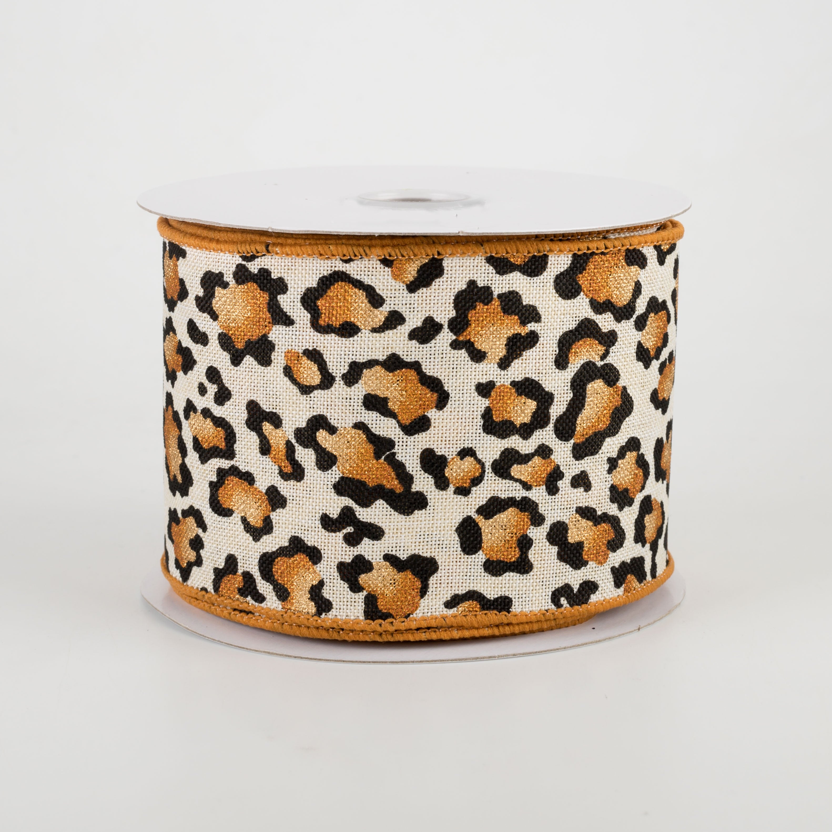 2.5" Metallic Animal Print Ribbon: Cream (10 Yards)