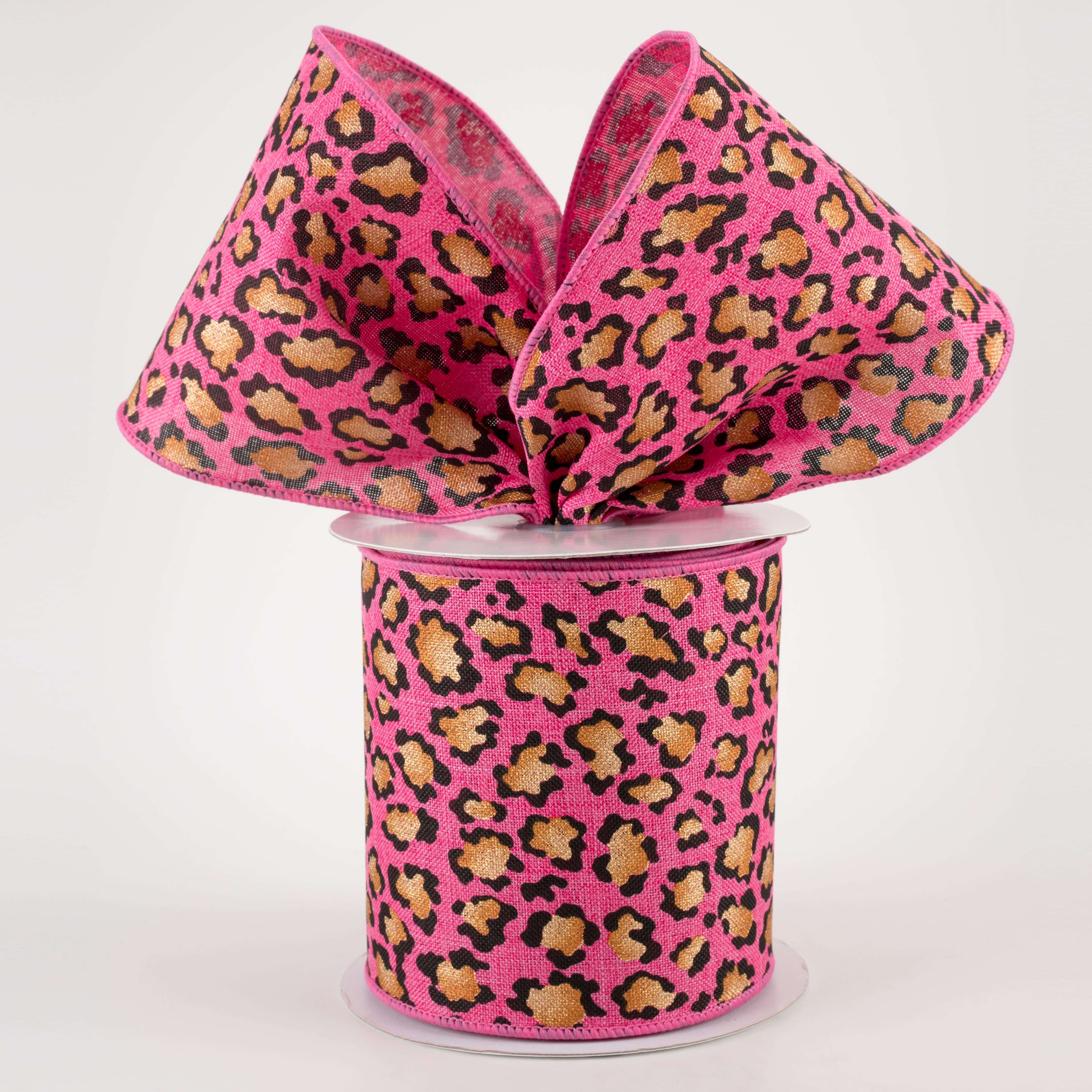 4" Metallic Animal Print Ribbon: Hot Pink (10 Yards) Lifestyle Photo