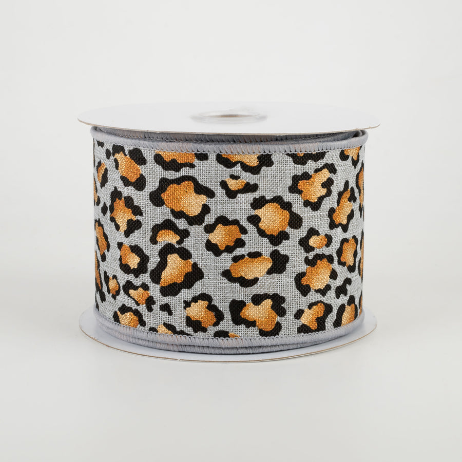2.5" Metallic Animal Print Ribbon: Light Grey (10 Yards)