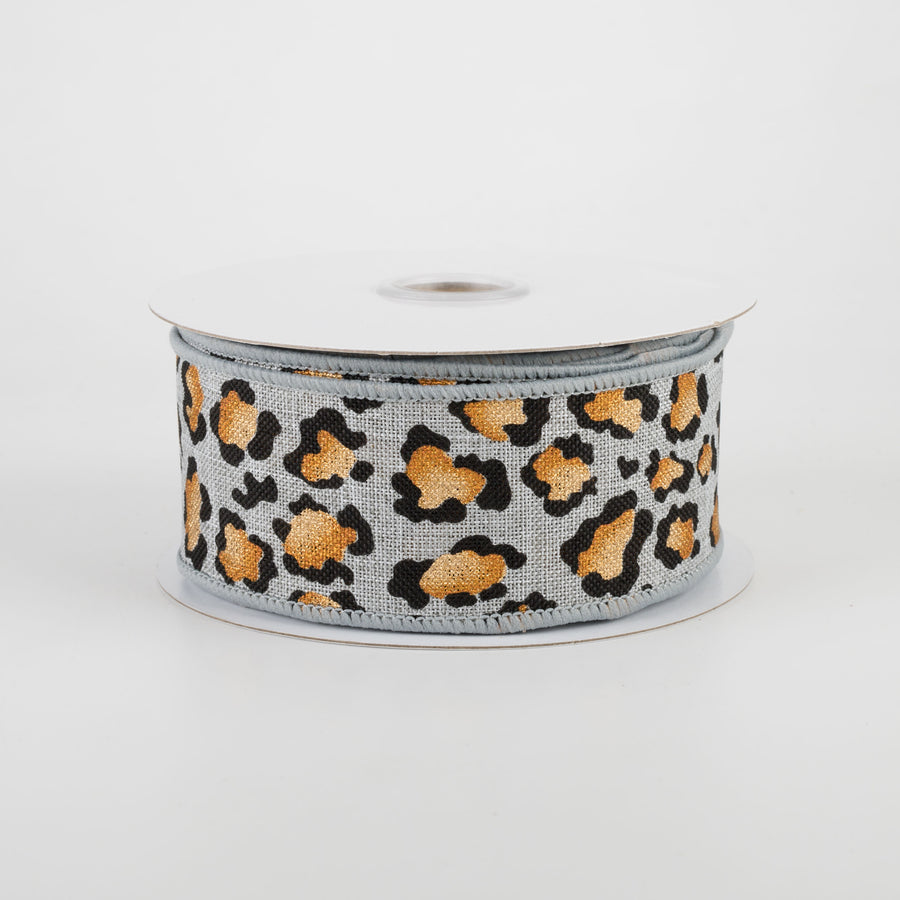 1.5" Metallic Animal Print Ribbon: Light Grey (10 Yards)