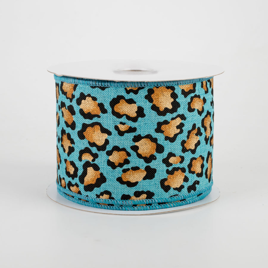 2.5" Metallic Animal Print Ribbon: Light Teal (10 Yards)
