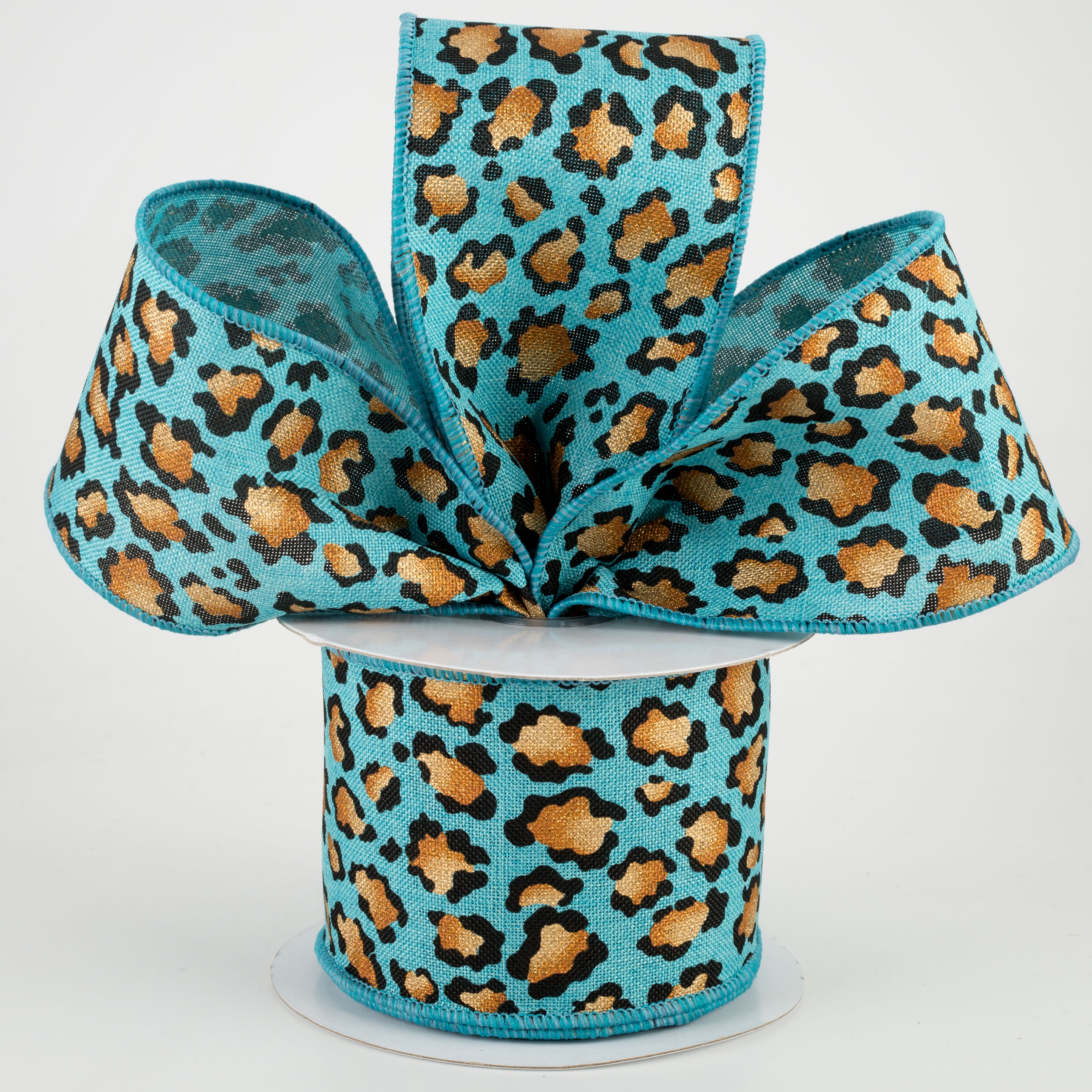 2.5" Metallic Animal Print Ribbon: Light Teal (10 Yards) Lifestyle Photo