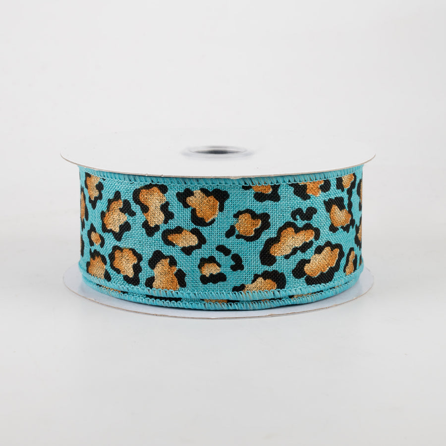 1.5" Metallic Animal Print Ribbon: Light Teal (10 Yards)
