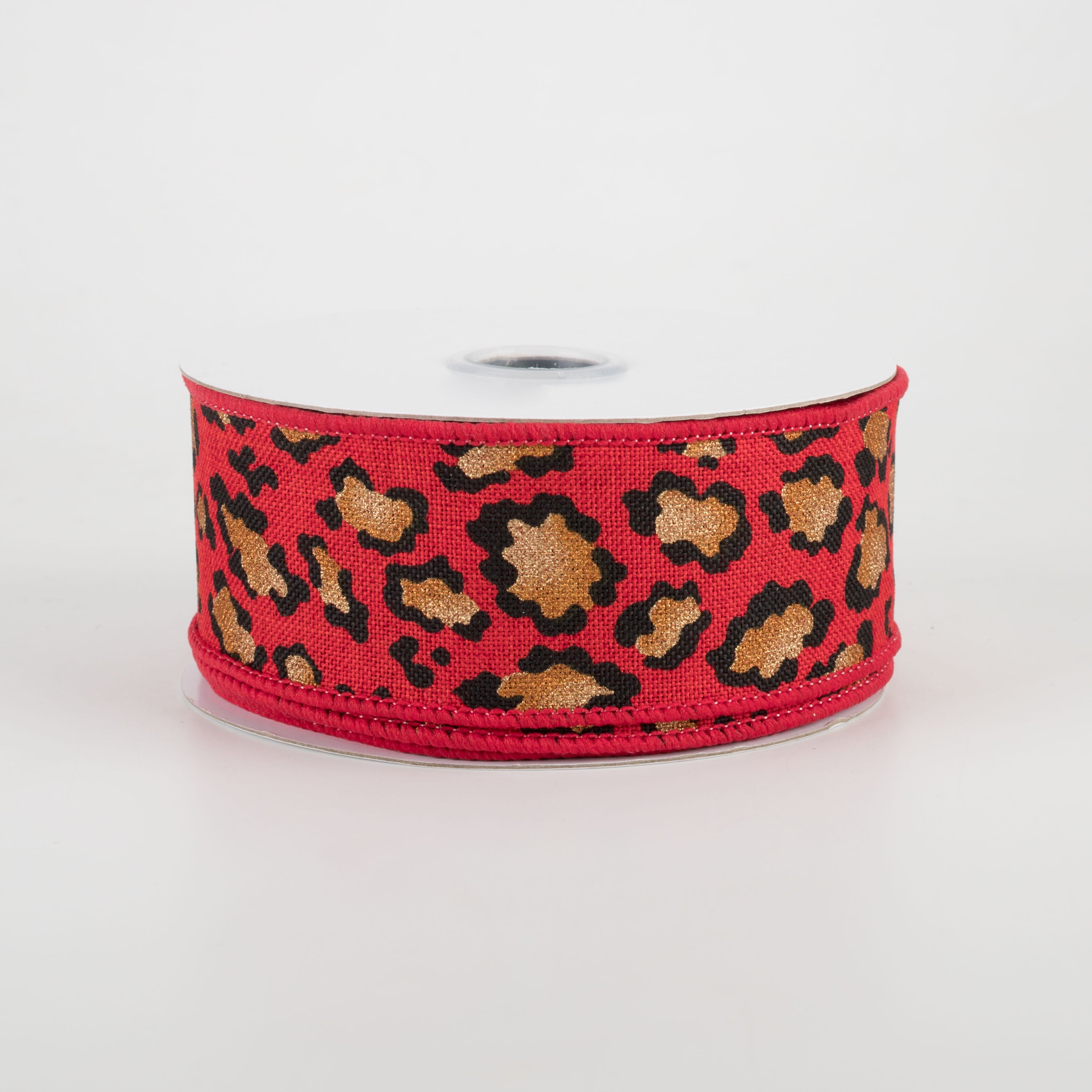 1.5" Metallic Animal Print Ribbon: Red (10 Yards)