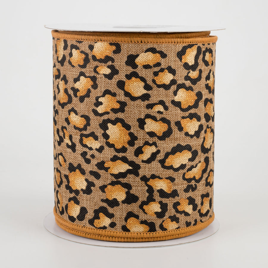 4" Metallic Animal Print Ribbon: Tan (10 Yards)