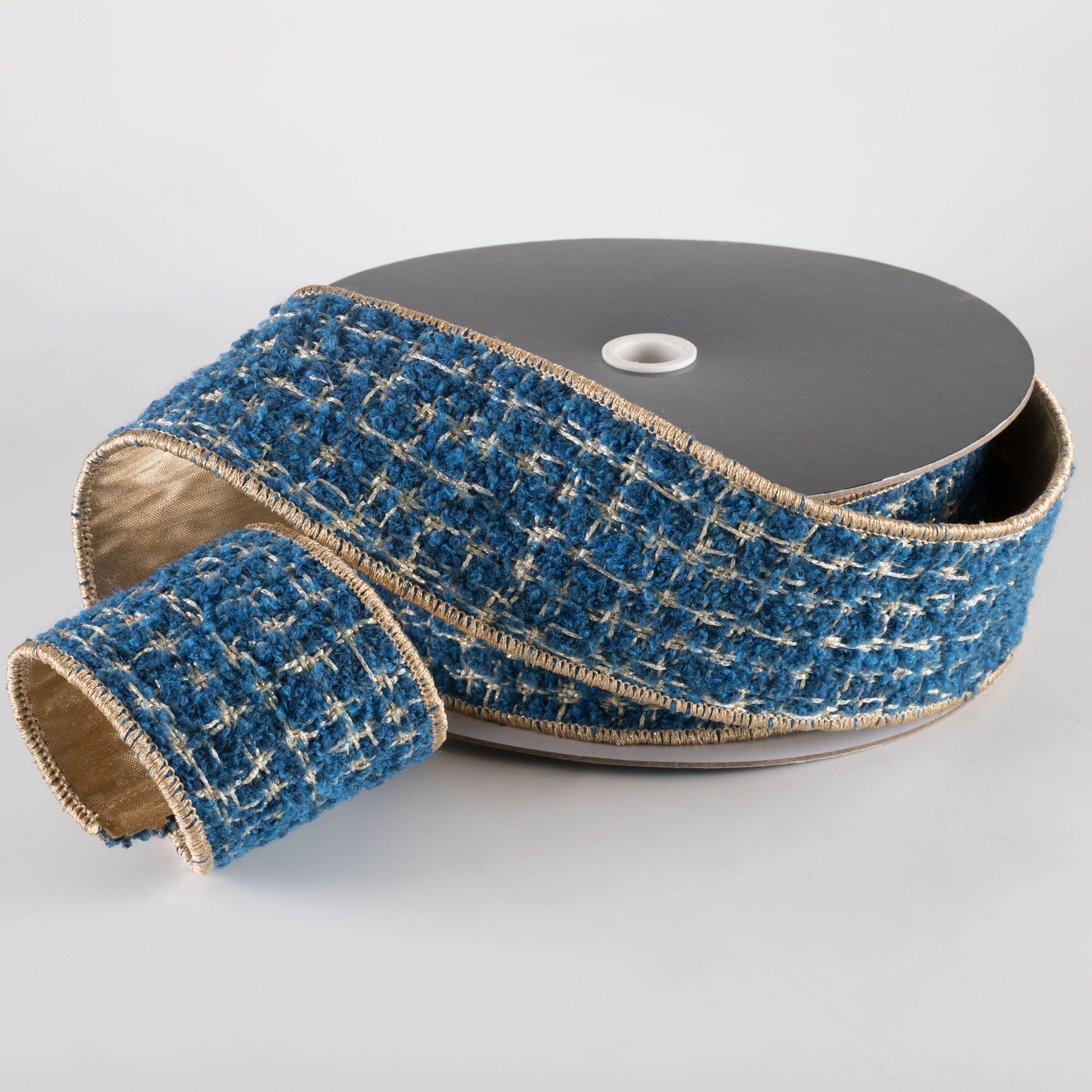 2.5" Metallic Backed Tweed Ribbon: Blue & Gold (10 Yards) Lifestyle Photo