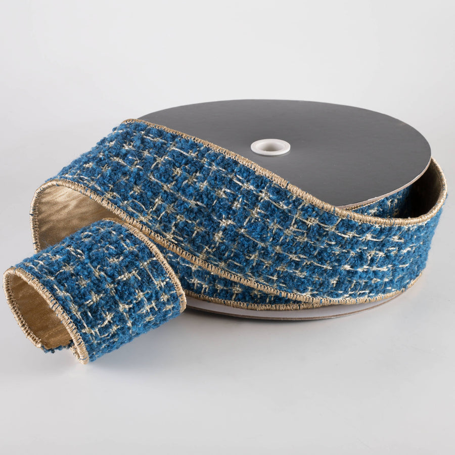 2.5" Metallic Backed Tweed Ribbon: Blue & Gold (10 Yards) Lifestyle Photo