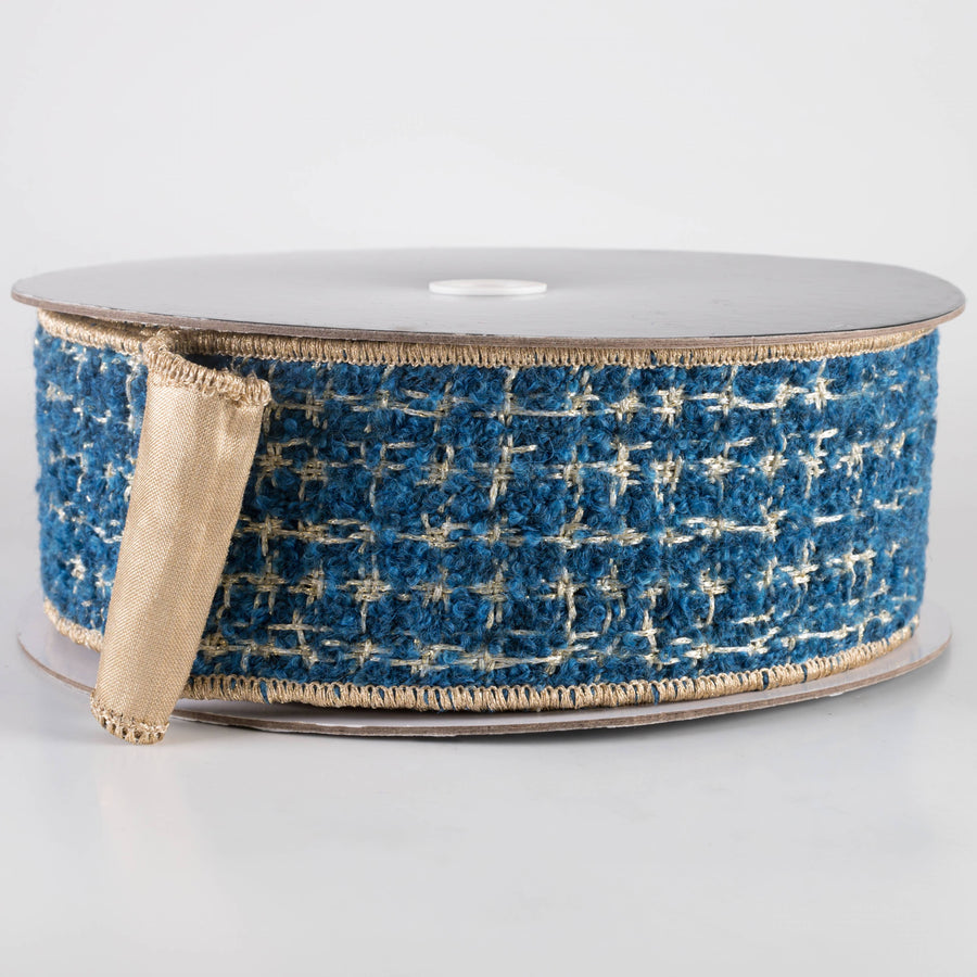 2.5" Metallic Backed Tweed Ribbon: Blue & Gold (10 Yards) Item Number: 239549
