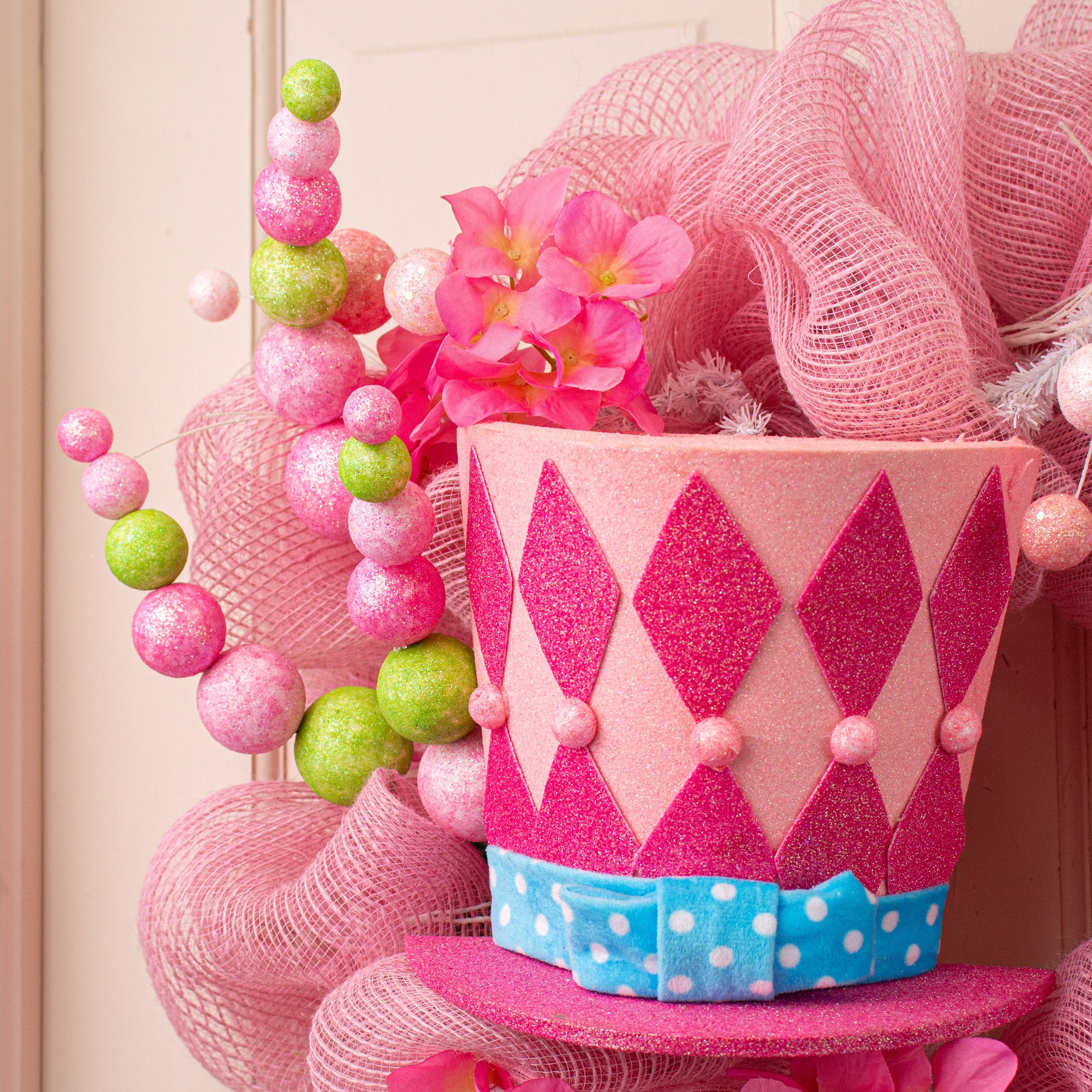 24" Metallic Ball Spray: Pink & Green Lifestyle Photo