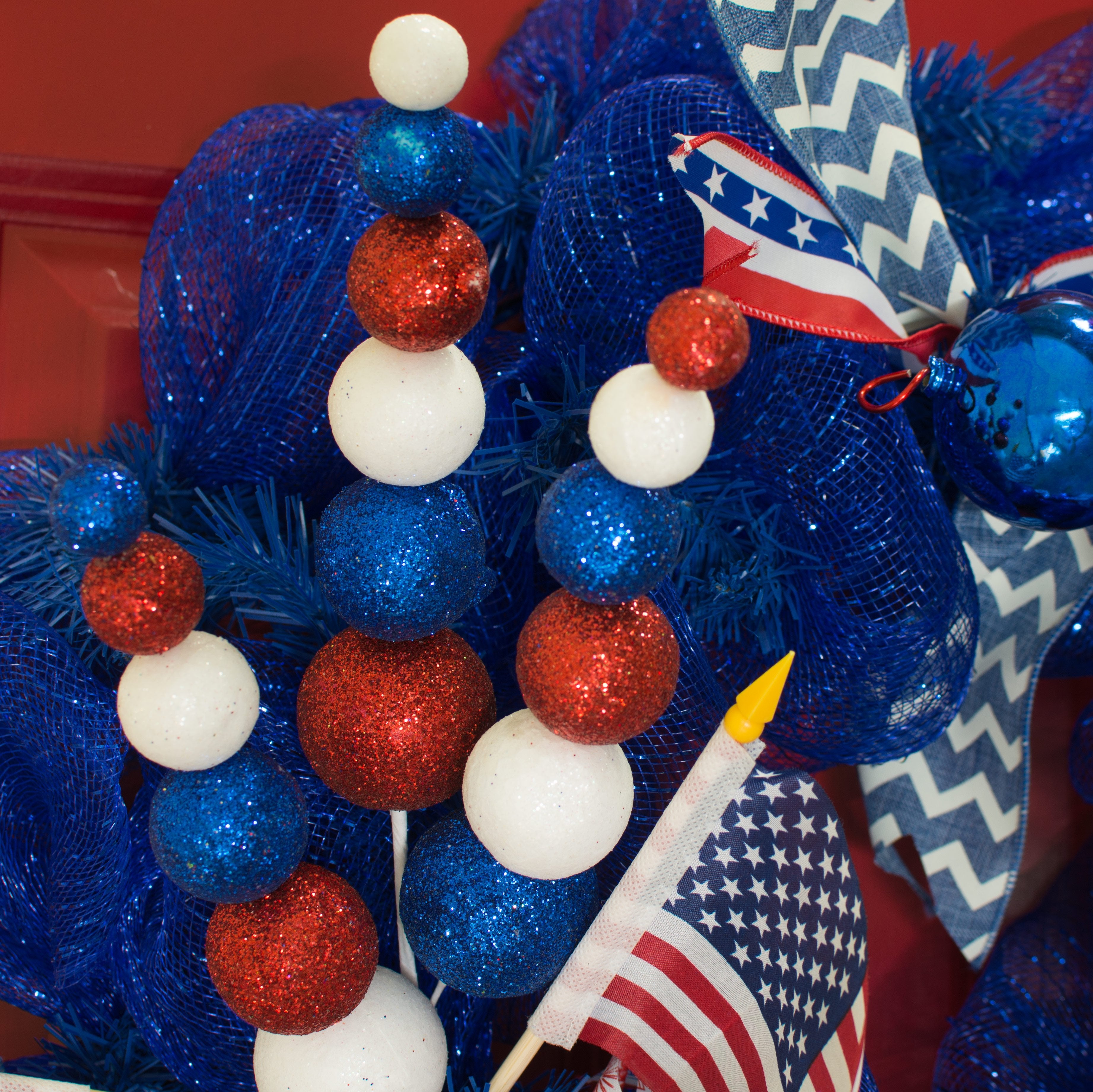 24" Metallic Ball Spray: Red, White & Blue Lifestyle Photo