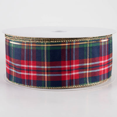 2.5" Metallic Craig Plaid Ribbon: Navy, Red, Green (50 Yards) Item Number: 871-40-424