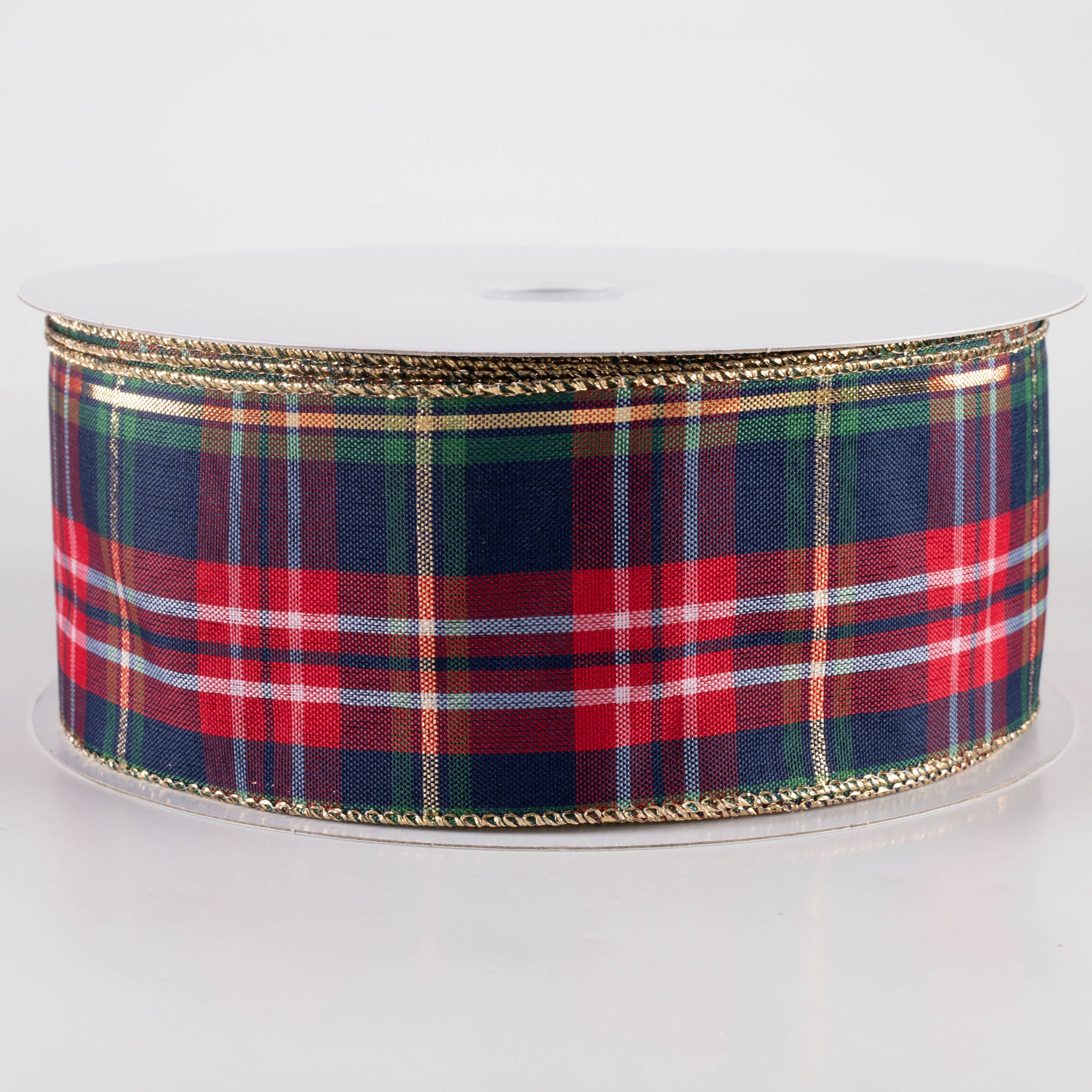 2.5" Metallic Craig Plaid Ribbon: Navy, Red, Green (50 Yards) Item Number: 871-40-424