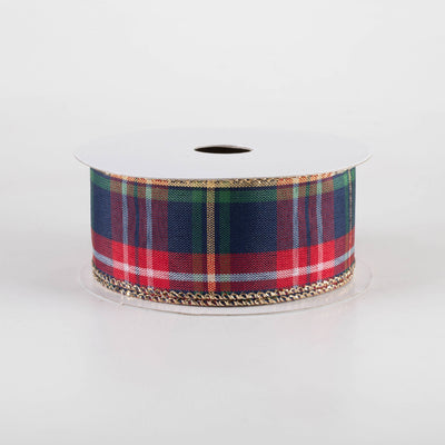 1.5" Metallic Craig Plaid Ribbon: Navy, Red, Green (10 Yards) Item Number: 71456-09-27