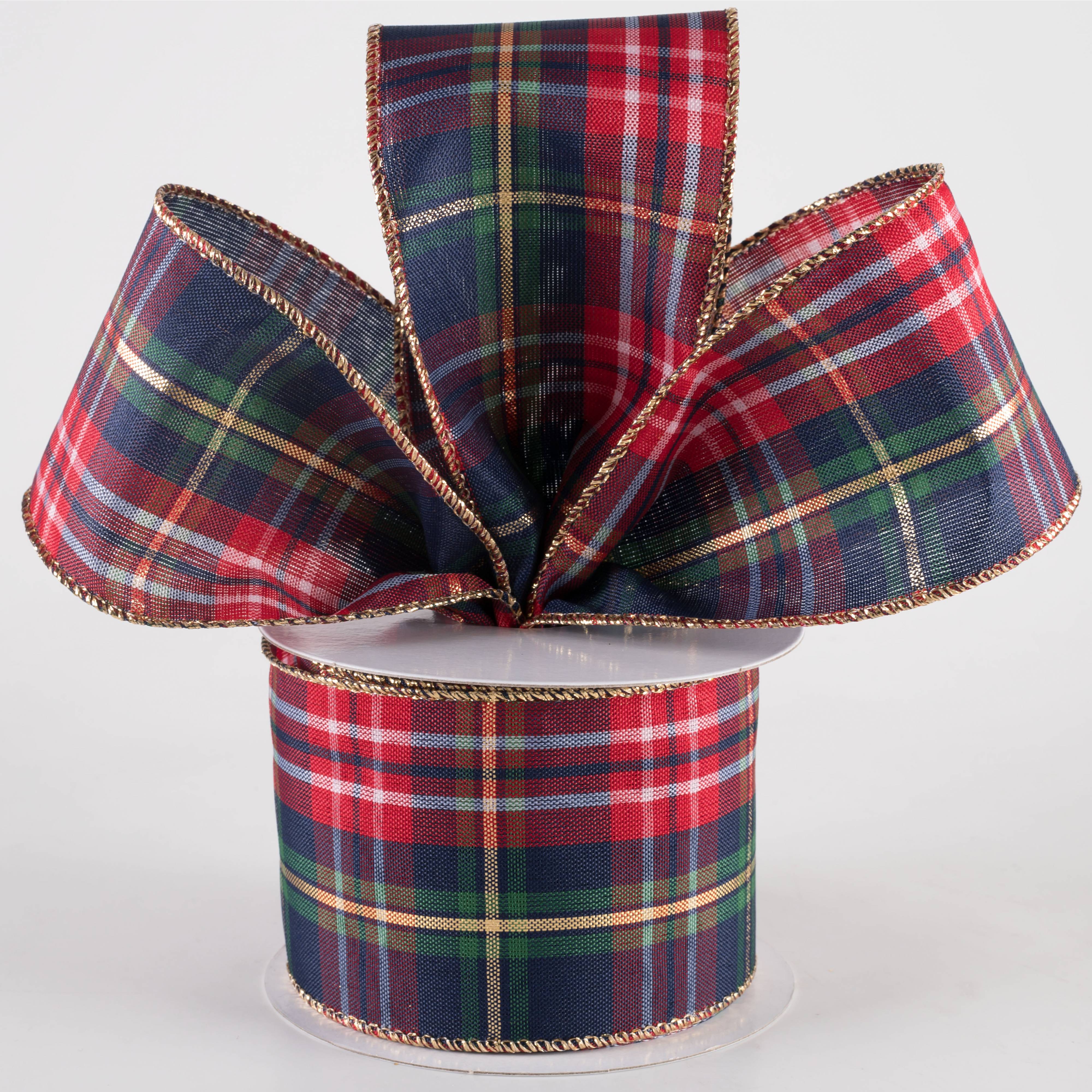 2.5" Metallic Craig Plaid Ribbon: Navy, Red, Green (10 Yards) Lifestyle Photo