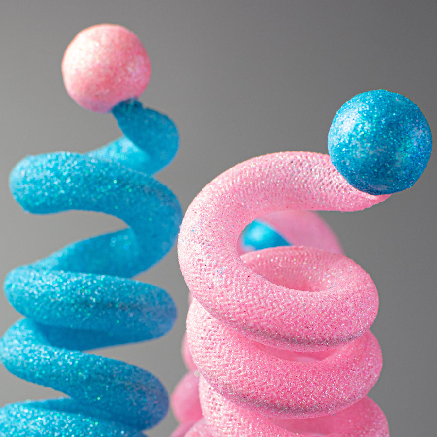 32" Metallic Curly Ball Spray: Pink & Blue Lifestyle Photo